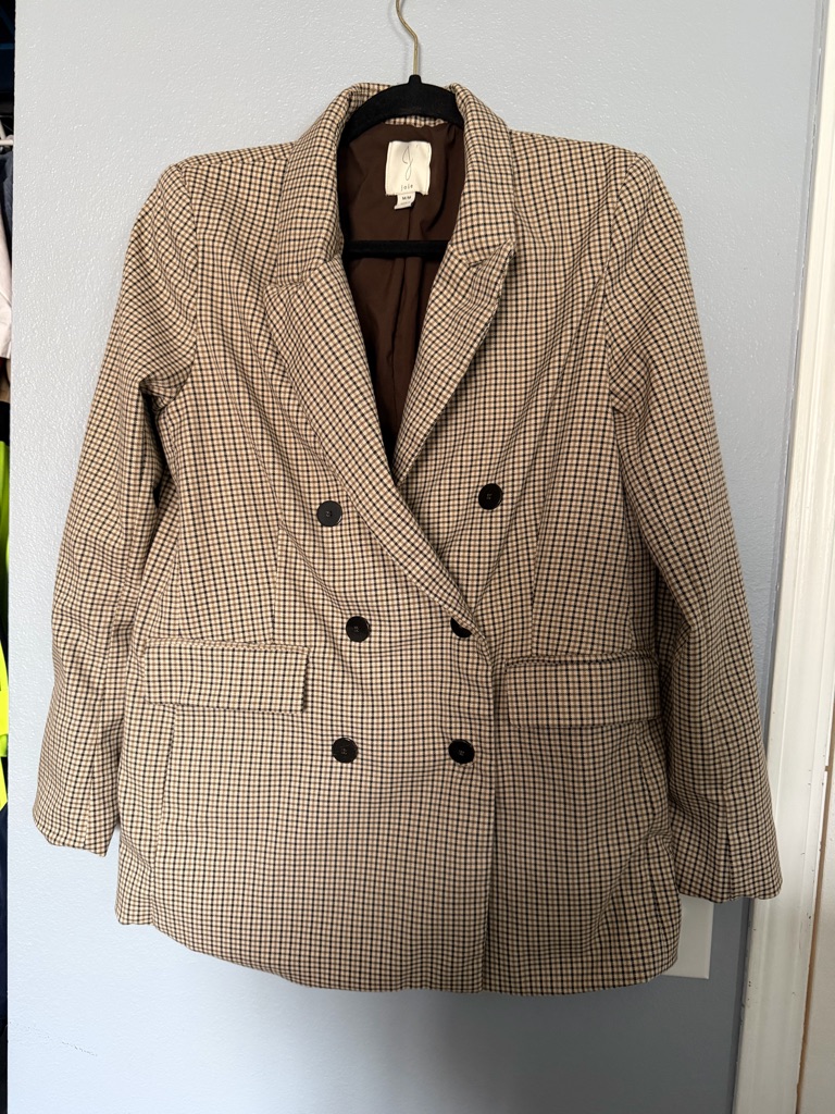 Joie Tan And Black Checked Double-Breasted Blazer